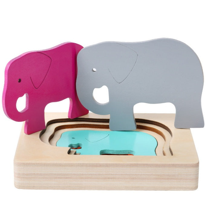 1-2-3 years old children Montessori early childhood educational toys wooden multi-layer three-dimensional puzzle gradient color animal panel