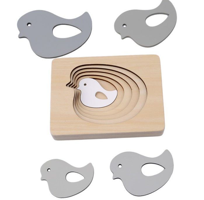 1-2-3 years old children Montessori early childhood educational toys wooden multi-layer three-dimensional puzzle gradient color animal panel