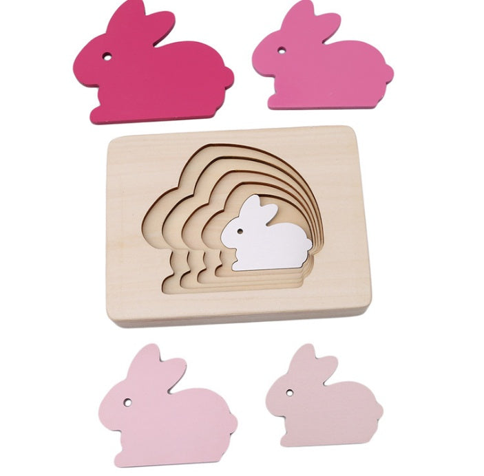 1-2-3 years old children Montessori early childhood educational toys wooden multi-layer three-dimensional puzzle gradient color animal panel