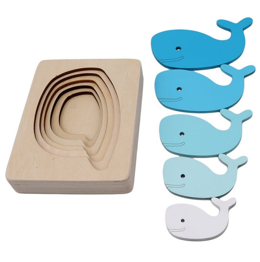 1-2-3 years old children Montessori early childhood educational toys wooden multi-layer three-dimensional puzzle gradient color animal panel