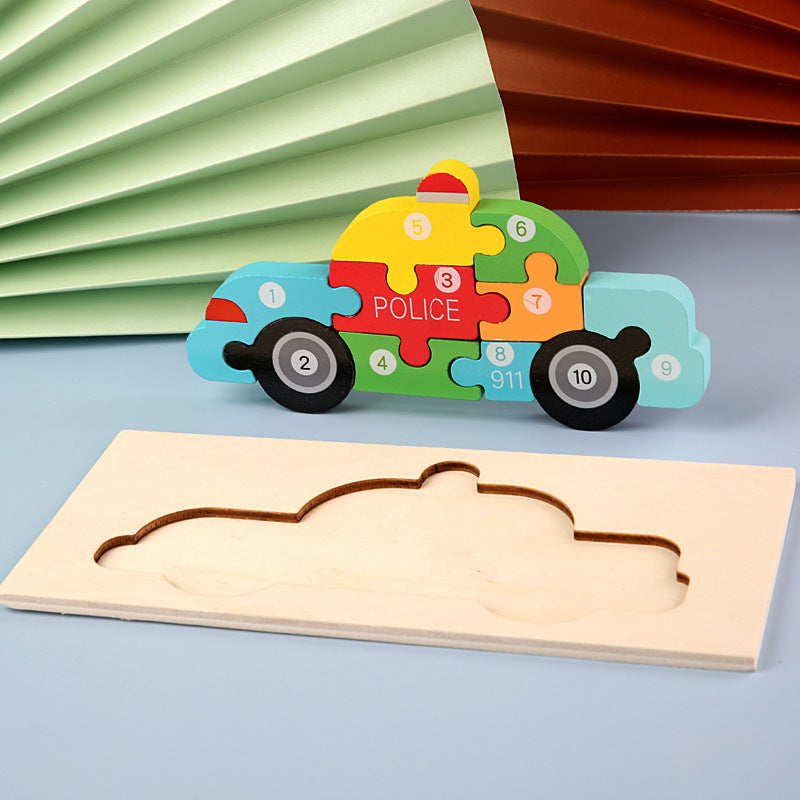 Count, Match and Play - 3D Animal & Vehicles Wooden Puzzle with Numbers