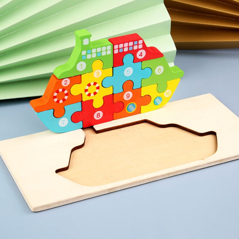 Count, Match and Play - 3D Animal & Vehicles Wooden Puzzle with Numbers