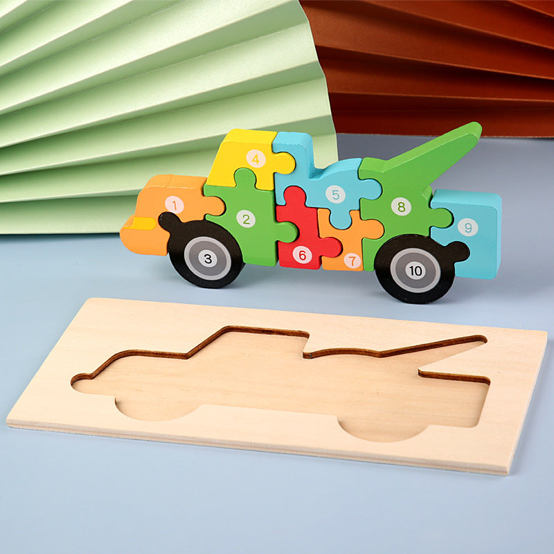 Count, Match and Play - 3D Animal & Vehicles Wooden Puzzle with Numbers