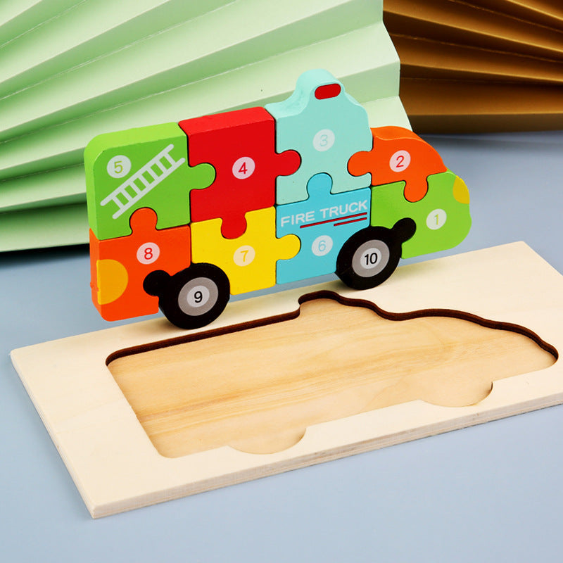 Count, Match and Play - 3D Animal & Vehicles Wooden Puzzle with Numbers