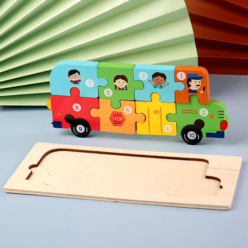Count, Match and Play - 3D Animal & Vehicles Wooden Puzzle with Numbers
