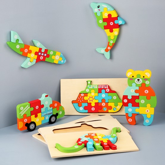 Count, Match and Play - 3D Animal & Vehicles Wooden Puzzle with Numbers